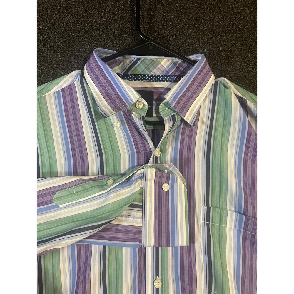 Tailorbyrd Collection Mens XL Button Down Shirt Purple Green Blue Stripe Lg Slv